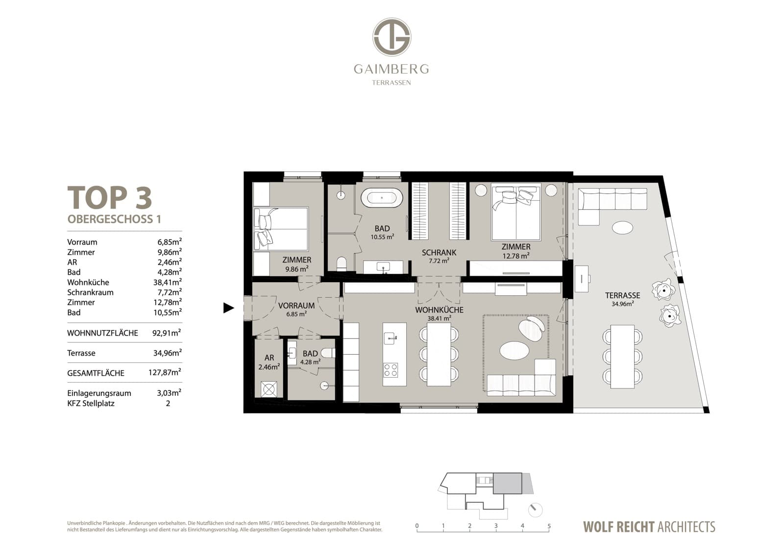 Grundriss Top 3 — 1. Obergeschoss, 92,91 m² Wohnnutzfläche