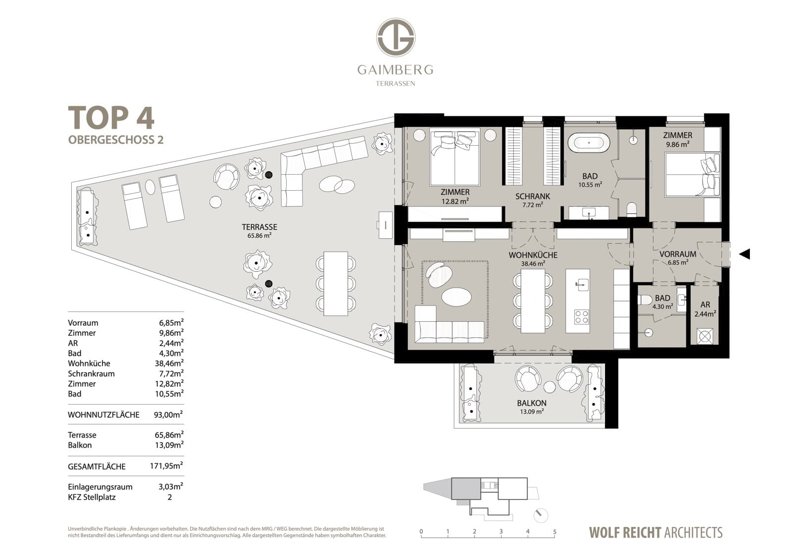 Grundriss Top 4 — 2. Obergeschoss, 93,00 m² Wohnnutzfläche