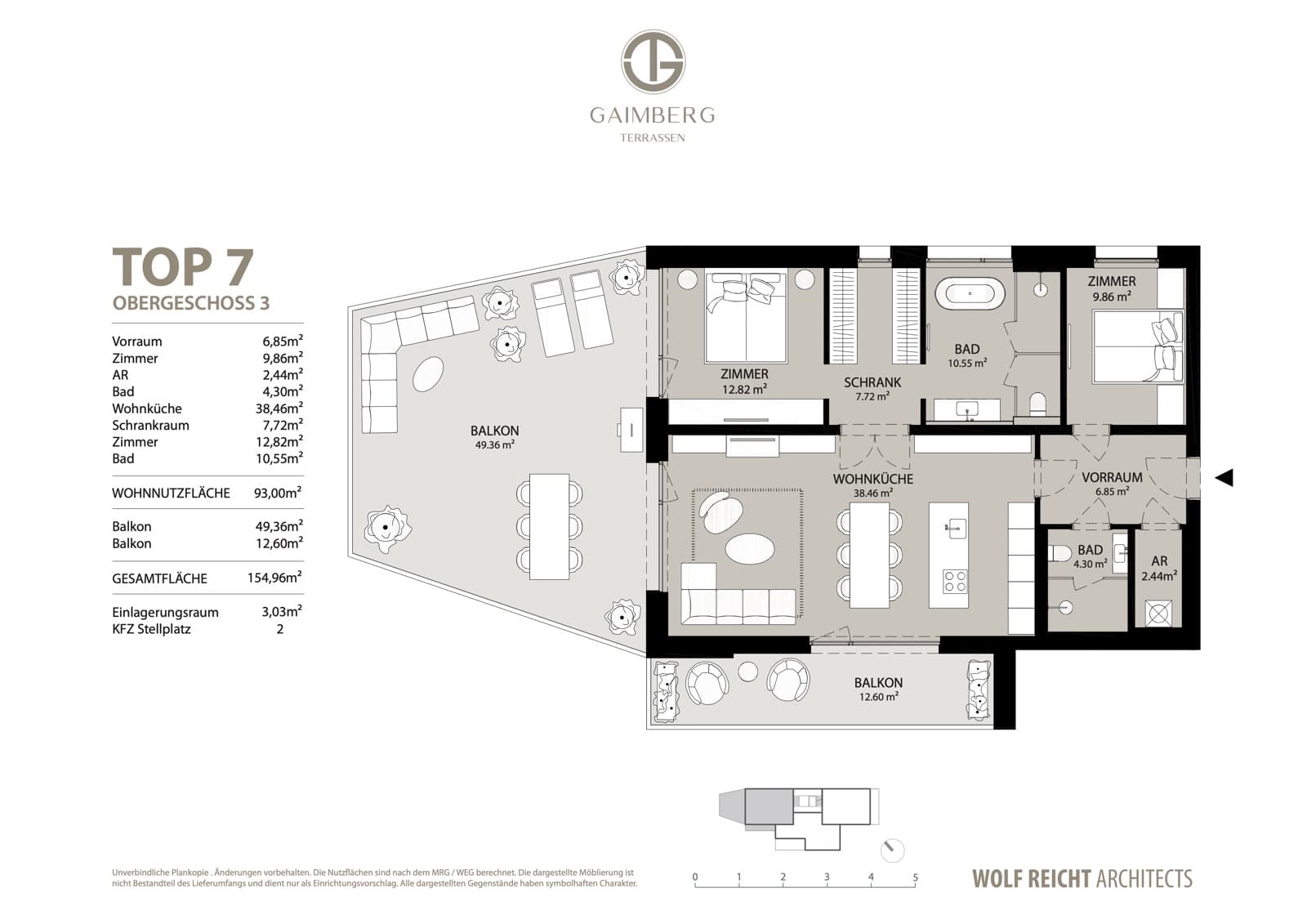 Grundriss Top 7 — 3. Obergeschoss, 93,00 m² Wohnnutzfläche