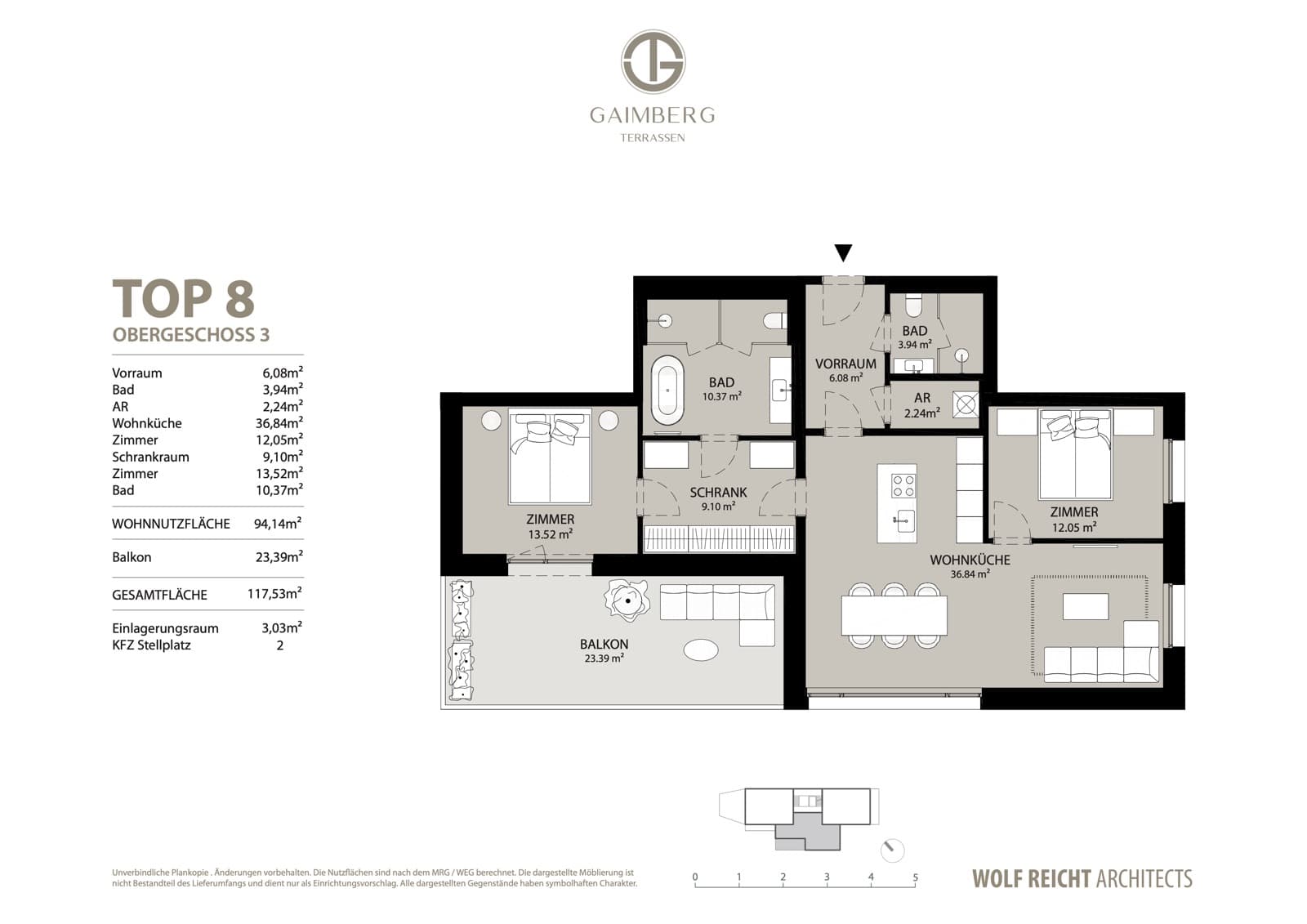 Grundriss Top 8 — 3. Obergeschoss, 94,14 m² Wohnnutzfläche
